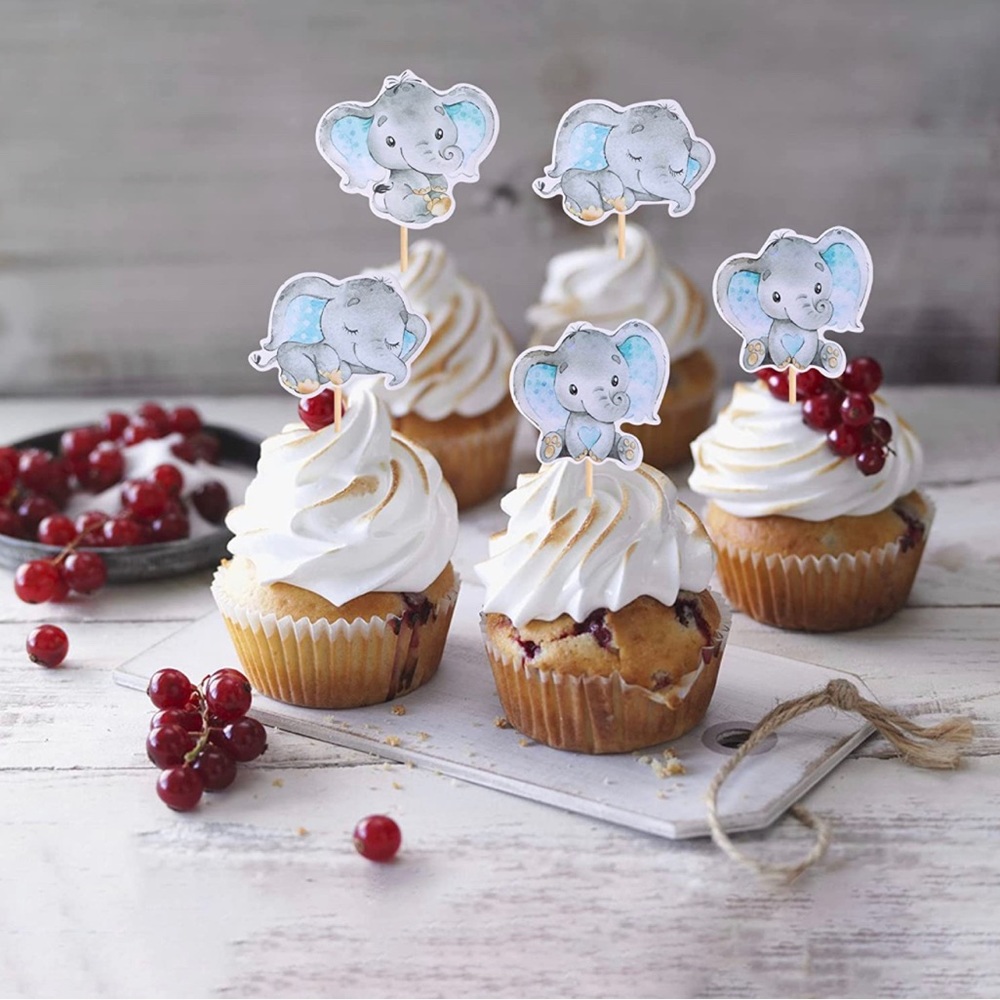 36 PCS Blue Elephant Cupcake Toppers 🐘